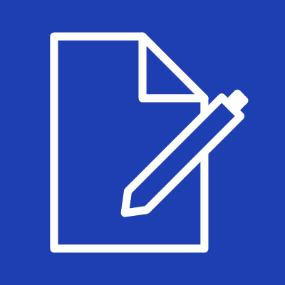 Ícone de um lapis riscando um documento em movimento representando revisões constantantes